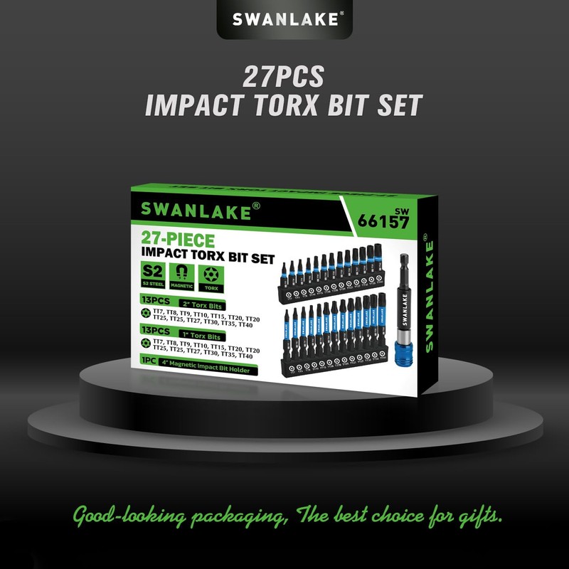 SWANLAKE Impact Torx Bit Set, 27-piece 1''&2'' Security Tamper Proof