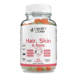 Health Dose Hair, Skin & Nails Gummies for Women – Biotin 5000 mcg, Vitamins A, D3, C, B6, 60 Count
