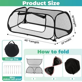 QwayHome 2Pack Garden Covers for Raised Beds, Pop Up Mesh Plant Protect Covers, Black 45% Sunblock Plant Shade Tent, Vegetable Seedling Crop Cage for Against Animals, With 8 Stakes L*W*H - 45*22*16in