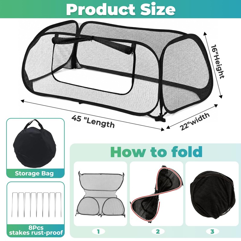 QwayHome 2Pack Garden Covers for Raised Beds, Pop Up Mesh