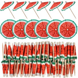 ALINK 144 Pieces Drink Umbrella Cocktail Picks, Fruit Parasol Toothpicks, Cupcake Toppers for Summer Hawaiian Umbrella Sticks Tropical Wedding Luau Party Decor