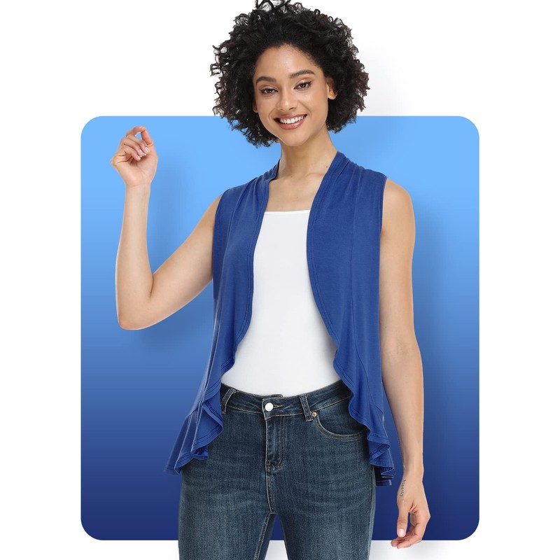 Xeoxarel Cárdigan sin mangas para mujer con frente abierto, Azul