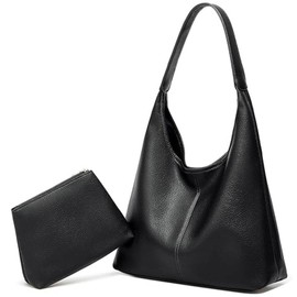 JEKAVA Women's Large Shoulder Bag, University, Student, Shoulder Bag, Leather Crossbody Bag, Women's Wide Strap Handbag for Hanging, Set of 2, black