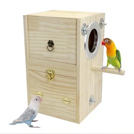kathson Bird Nesting Box Wooden Parakeet Nesting Box Parrots Breeding Mating House Wood Bird Aviary Budgie Cage Accessories for Cockatiel Finch Lovebirds Conure
