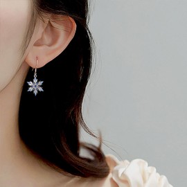 MASOP Snowflake Earrings Hanging AAA Cubic Zirconia Blue Earrings Christmas Gifts Jewellery for Women, Cubic Zirconia