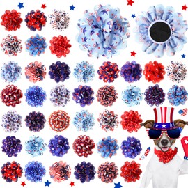 Huhumy 50 Pcs Patriotic Dog Collar Flowers Bulk 4th of July Star Dog Bow Tie Flower Grooming Charms Accessories for Puppy Cat Pets Collar Attachment Embellishment Independence Day Party Costume