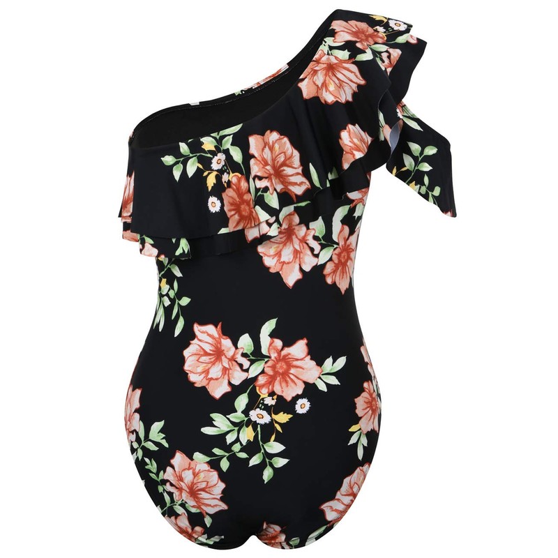 Hilor Women's One Piece Swimsuits One Shoulder Asymmetric Swimwear Ruffled