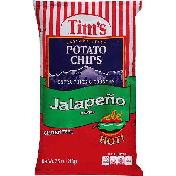 Tim's Cascade Style Potato Chips, Jalapeno, 7.5 Ounce