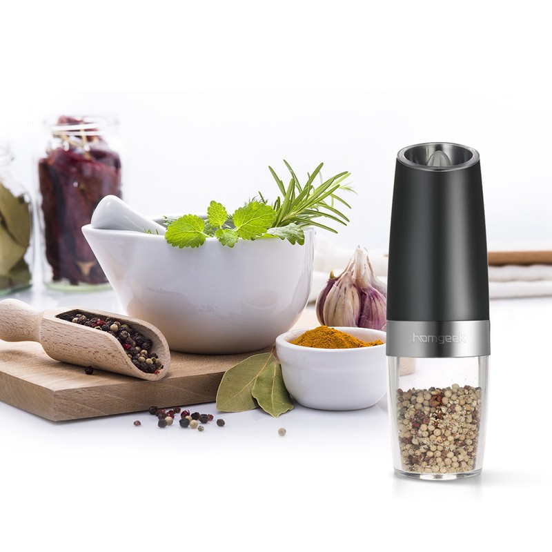 Homgeek Portable Automatic Electric Gravity Pepper Grinder Blue LED Light