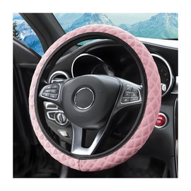 zipelo Elastic Stretch Steering Wheel Cover, Microfiber Breathable Ice Silk, Universal 15 Inch Anti-Slip Car Steering Wheel Protector, Warm in Winter and Cool in Summer, for Men and Women (Pink)