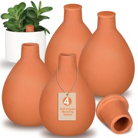 Blushtier 4 Pcs Watering Pots Large Terracotta Watering Pots with Lid 34 oz Terra Cotta Self Watering Pots Water Dripper Automatic Plant Irrigation Devices System for Indoor Outdoor Plants