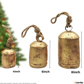 Carfar Handicrafts Vintage Rustic Metal Harmony Cow Bells Set of 3 Huge Rustic Christmas Handmade Bells On Jute Rope