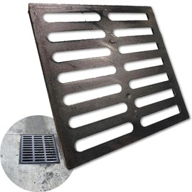 MOSINSBO Cast Iron Drain Grate 16x16 in for Vodaland Catch Basin, B-Class 28100 lbs Heavy-Duty Driveway Channel Cover, Outdoor Trench Drainage Grate, Square Metal Sewer Cover (True 15.4x15.4)