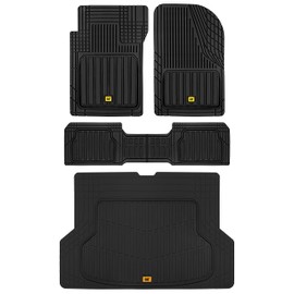 CAT® Car Mats Full Set - Automotive Floor Mats & Cargo Liners & SUV Floor Mats - Car Floor Mats All Weather Trim-to-Fit Rubber Universal Car Mats & Trunk Cargo Liners Black Floor Mats for Mini-Van
