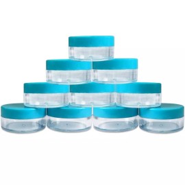 Beauticom 10 Pieces 10G/10ML Round Cosmetic Cream Clear Plastic Sample Pot Jars Teal Lids