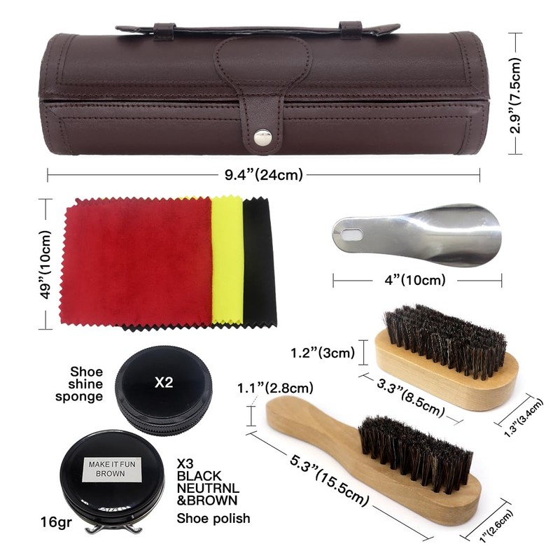 Shoe Shine Kit with PU Leather Sleek Elegant Case, Travel