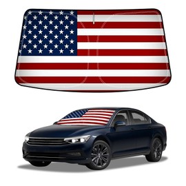 D-Lumina US Flag Winshield Sun Shade for 2012-2022 VW Passat, Foldable Front Sun Shield Protector Blocks UV Rays, Window Sunshade Sun Visor Interior Accessories