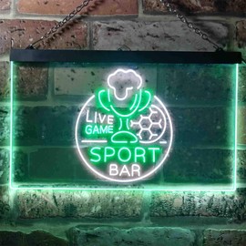 ADVPRO Sport Bar Live Game Room Dual Colour LED Bar Light Neon Light Advertising Neon Sign White & Green 300 x 210 mm st6s32-i3436-wg