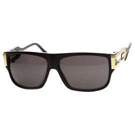 zeroUV Classic Retro Double Hinged Temple Flat Top Aviator Sunglasses (Matte Black-Gold)