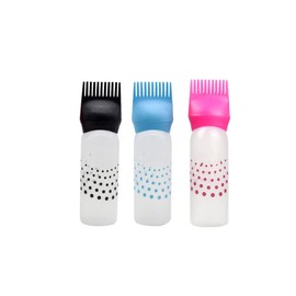 UQUABESO Colorful Root Comb Applicator Bottle with Graduated Scale, Plastic Squeeze Hair Dye Oil Bottle Hairdressing Applicator Brush for Home Salon Barber (3 Pack)