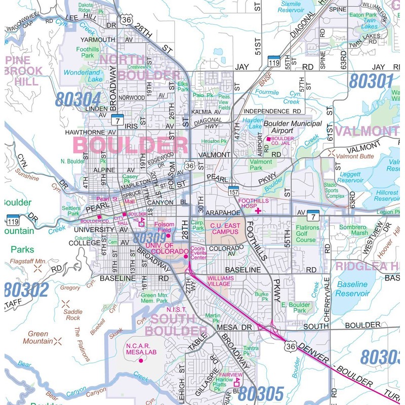 Metro Denver CO Detailed Region Wall Map w/Zip Codes *Laminated*