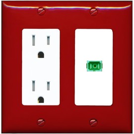 RiteAV 1 Port Fiber Optic Coupler Jack SC Simplex Singlemode APC Wall Plate - Tamper-Resistant Outlet [Red/White]