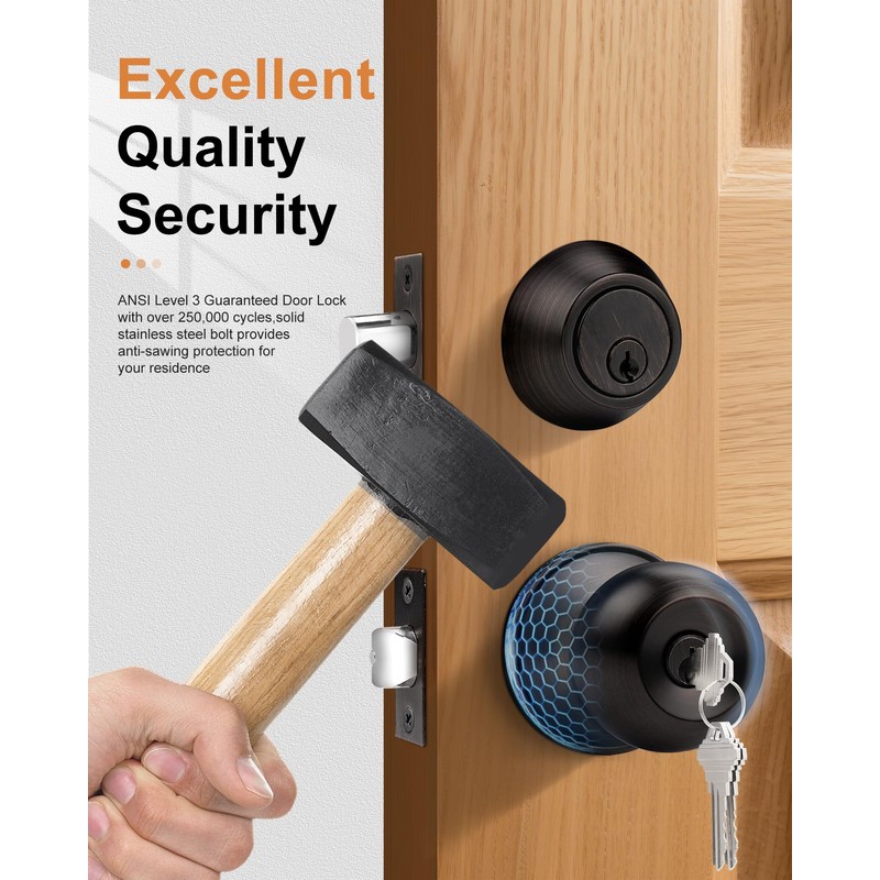 Probrico 3 Sets-Entry Door Knob Lockset and Single Cylinder Deadbolt