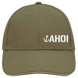 Huuraa Cap Hat AHOI Anchor Sailor Greeting Gift AHOI Anchor Gift Idea, Olive/Beige, Unit size