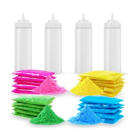 Color Blaze Color Powder Fun Pack - Perfect for Snowman Decorating, Color Fight, Photoshoots, Color War, Holi Festival! - 5 Packets Each of Pink, Yellow, Green & Blue + 4 Squeeze Bottles