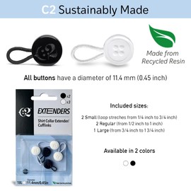 C2 Elastic Shirt Collar Extender - 5 Pack Neck Extender for Dress Shirt - Non-Metal Button Extender for Dress Shirts - 3 Sizes: Small, Regular, and Large - Black and White - Can be used as Cufflinks