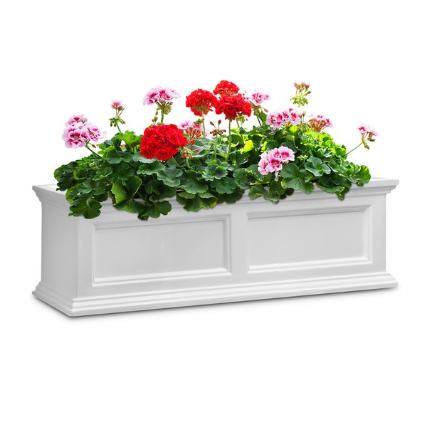 Mayne Fairfield 3ft Window Box - White - Durable Self Watering Resin Planter with Wall Mount Brackets (5822-W)