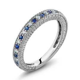 Anillo de zafiro creado en azul y blanco con piedra de gema | plata de ley 925 | Anillo de boda para mujer | 0.48 quilates | Disponible en talla 5, 6, 7, 8, 9, Plata de ley, piedras preciosas, zafiro