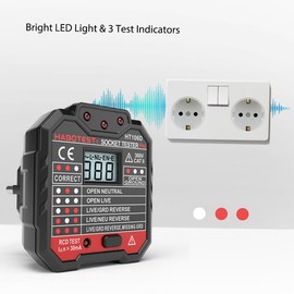 HABOTEST Advanced RCD Electric Socket Tester Automatic Neutral Live Earth Wire Testing Circuit Polarity Detector Wall Plug Breaker Finder Electric Leakage Test with Voltage Backlight LCD Display
