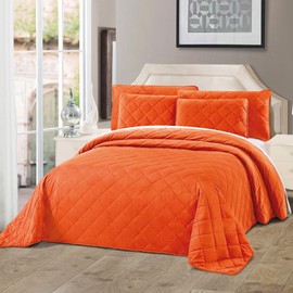 Home Soft Things Serenta Velvet Quilted 5 Piece Bed Spread Set, Burnt Orange, Over-Sized King (122" x 106")