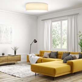 Navaris Flush Mount Ceiling Light - 15.75" Diameter Drum Lamp Shade 22w LED Fixture for Bedroom, Living Room, Kitchen, Hallway Lighting - White