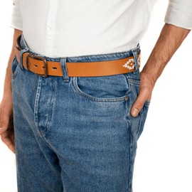 GauchoLife Polo Belt Hand-Stitched leather belt (Tan/White, 30)