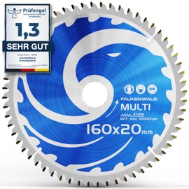 FALKENWALD ® Saw Blade 160 x 20 mm - Ideal for Wood, Metal and Aluminium - Circular Saw Blade 160 x 20 cm Compatible as Festool Saw Blade TS55 & Bosch - 160 Multi Circular Saw Blade 160 x 20