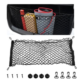 ZNDAW Stretchable Cargo Net, Adjustable Elastic Storage Mesh Nets, Envelope Style Cargo Netting with Mounting Screws and Hooks, Trunk Rear Cargo Organizer Net for Car Truck SUV (35.4×11.8 Inch)
