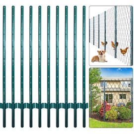 Thealyn Fence Posts 5 Feet, Pack of 10, Metal Fence Post with U-Channel, Steel Fence Poles U Post for Garden Wire Mesh Fence Poles Sign Post