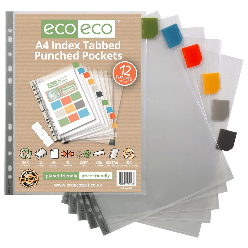 eco-eco A4 95% Recycling Kit 12 Punched Poly Pockets with