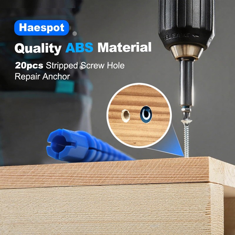 Haespot Blue 12PCS Stripped Screw Hole Repair Anchor, Door Hinge
