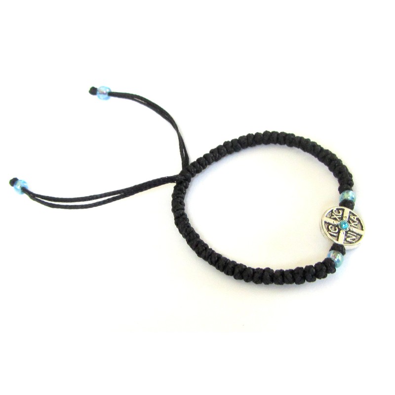 Iconsgr Handmade Christian Orthodox Komboskoini Prayer Rope Bracelet Black with