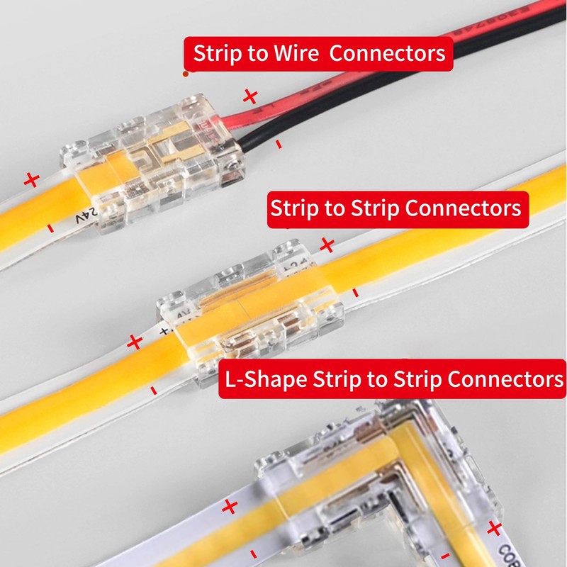 Clearhill 10mm 2Pin 20Packs Transparent Solderless LED Light Strip Connectors,Strip