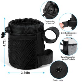 AUAUY Bike Water Bottle Holder, Bike Cup Holder Bicycle Handlebar Drink Holder, Bike Cup Holder Phone Bag with Mesh Pockets for Mountain Bike, Scooter, Folding, Road Bike, Boat, Wheelchair