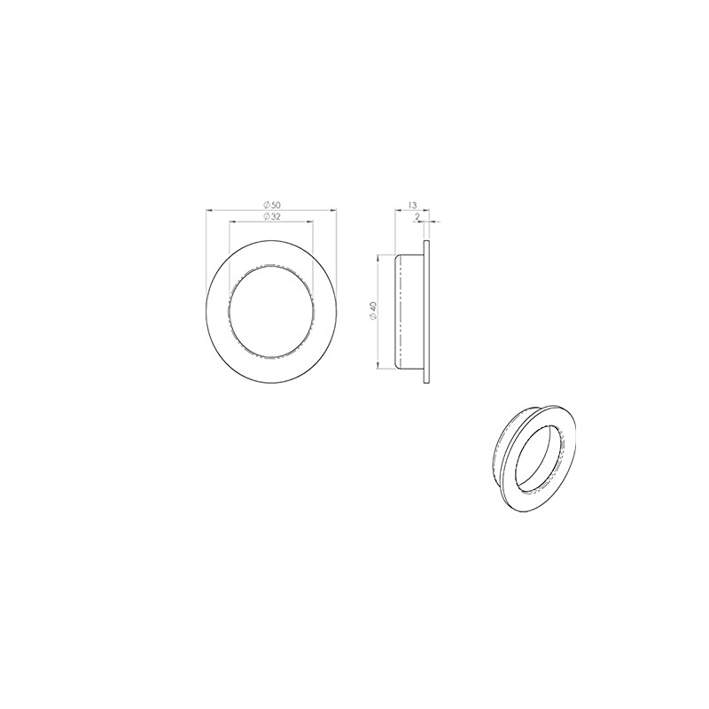 Circular Low Profile Recesesd Flush Pull - 50mm Diameter- Bright