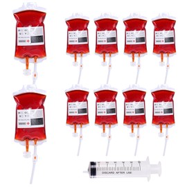 HFMYGS 11 Pcs Blood Bags for Drinks, Halloween Drinking Vessels, Blood Bags for Filling, Blood Donation Bags, Drinks Bags for Halloween Cosplay Zombie Party (350 ml)