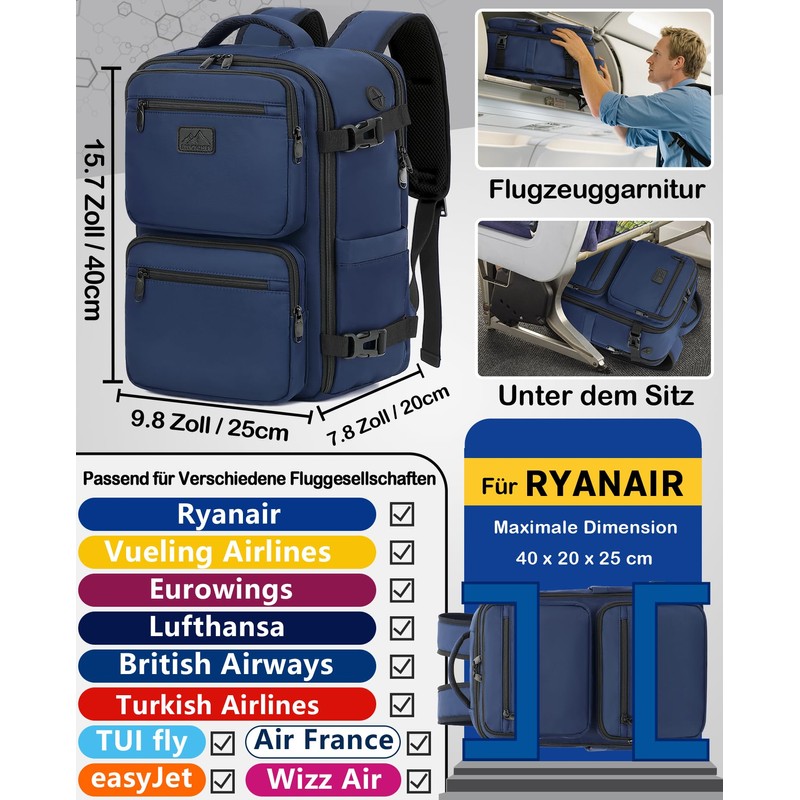 LYNXCHER Ryanair Backpack Hand Luggage, 40 x 20 x 25
