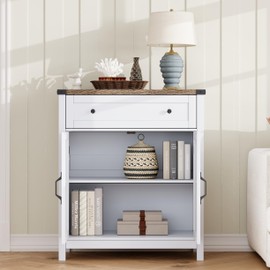 ChooChoo Kitchen Storage Cabinet, Coffee Bar Cabinet, Buffet Sideboard Cabinet with Drawer, Entryway Cabinet for Kitchen, Living Room, White