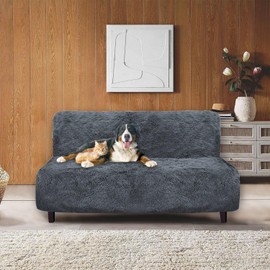 Snugglesinto Plush Couch Cover for Sofa and Furniture, Water Resistant Slipcover, Non-Slip, Easy-to-Install, Prefect for Kids,Dogs,Cats.(Noble Grey, Futon)