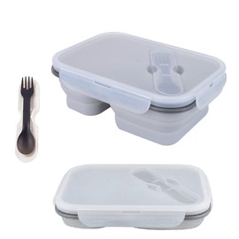 alouweekuky Faltbare Brotzeitbox, Auslaufsichere Lunchbox mit Fächern aus Silikon Bento Lunchbox Brotdose Lebensmittel mit zwei Fächern und Löffel und Gabel für Erwachsene/Kinder